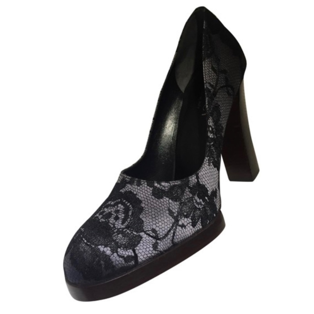 NEW GUCCI ITALIAN SHOES, METALLIC LACE PUMPS, 9